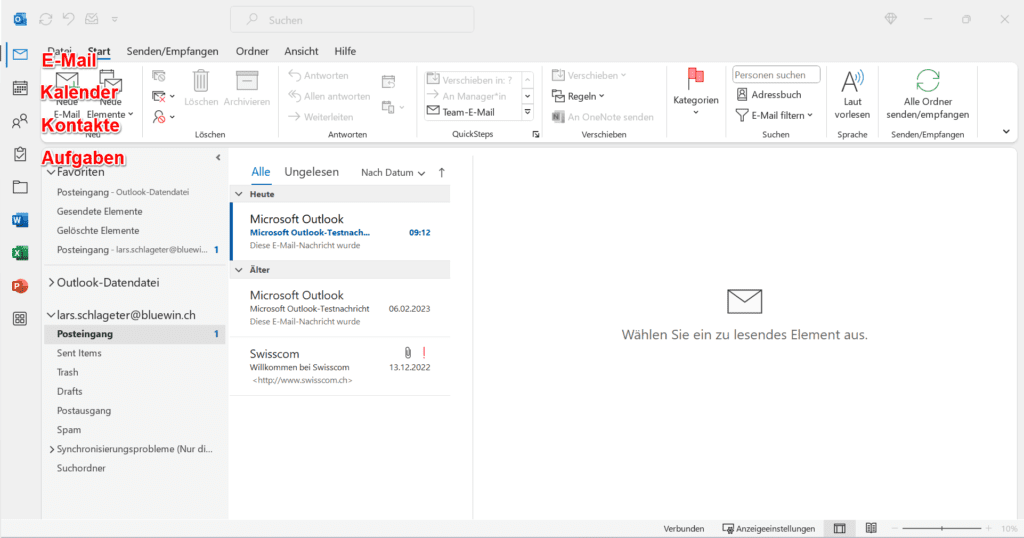 Kalender, Kontakte und Aufgaben in Outlook nutzen