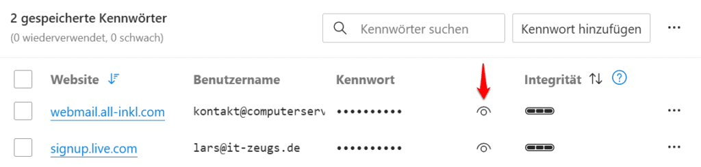 Unter Microsoft Edge gespeicherte E-Mail-Passwort herausfinden.