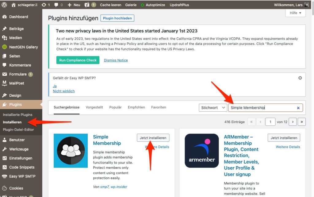Simple Membership Plugin installieren für Mitgliederbereich WordPress