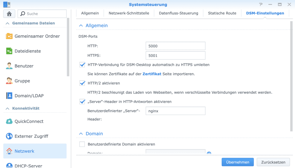 Synology NAS - HTTPS-Einstellungen aktivieren