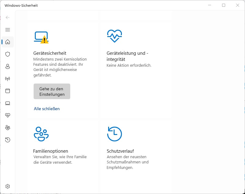 Windows Gerätesicherheit Einstellungen