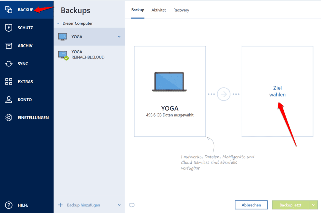 Acronis Cyber Protect Home Office - Sicherung einrichten