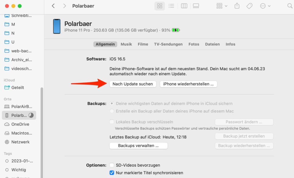 iOS Update über den Finder