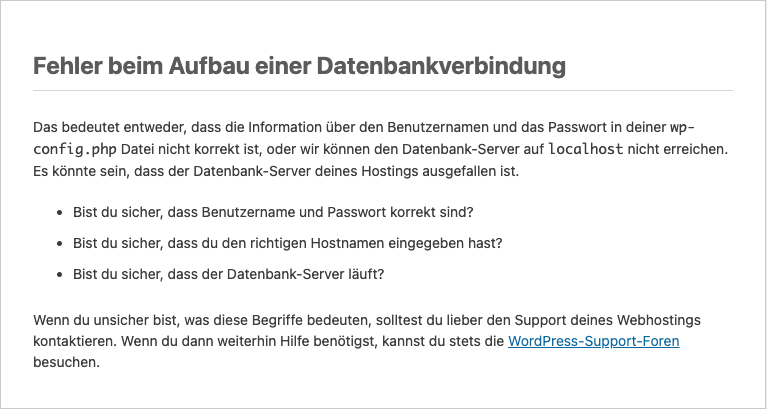 Fehler beim Aufbau einer Datenbankverbindung