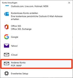 Bluewin unter Windows Mail