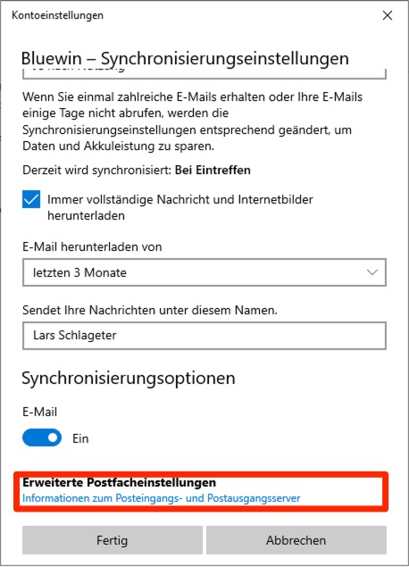 Bluewin unter Windows Mail