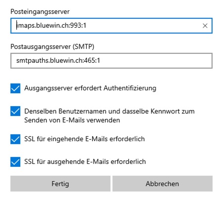 Bluewin unter Windows Mail
